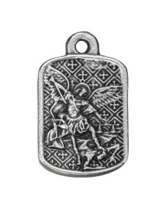 7/8" Saint Michael Silver Oxidized Rectangle Medal