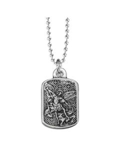 St. Michael Silver Oxidized Rectangle Medal 7/8 inch with 18" Chain-Boxed