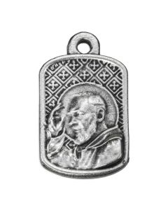 7/8" Saint Pio Silver Oxidized Rectangle Medal