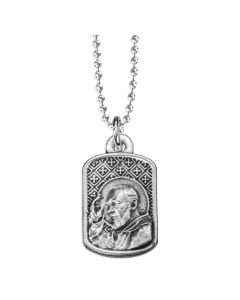 St. Pio Silver Oxidized Rectangle Medal 7/8 inch with 18" Chain-Boxed
