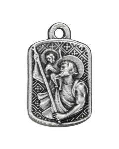 7/8" Saint Christopher Silver Oxidized Rectangle Medal