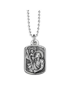 St. Christopher Silver Oxidized Rectangle Medal 7/8 inch with 18" Chain-Boxed