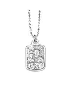 7/8" Saint Joseph Silver Oxidized Rectangle Medal on a 18" Ball Chain. Boxed