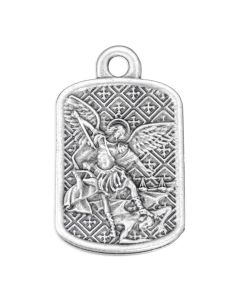 1 1/2" Saint Michael Silver Oxidized Rectangle Medal