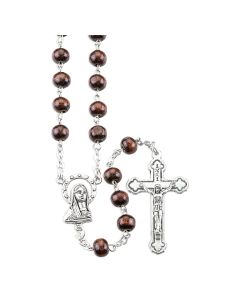 6mm Round Maroon Wood Bead Rosary