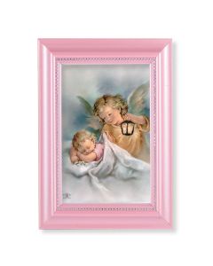 5 1/2" x 7" Pink Frame with Guardian Angel with Lantern Print