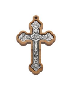 1 1/2" Silver Oxidized Crucifix set in Wood