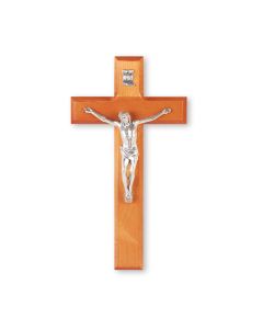 10" Cherry Wood Cross with a Fine Pewter Corpus