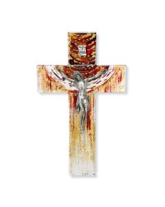 7" Sunset with Earth Tones on Glass Cross with Genuine Fine Pewter Corpus-P65