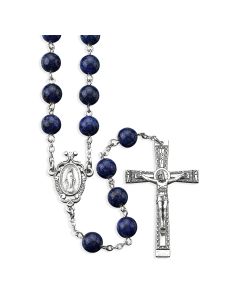 8mm Genuine Lapis Stone Bead Rosary, Boxed