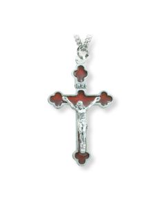 1 7/8" Red Epoxied Crucifix on 18" Chain in a Plastic Hinged Box