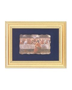 5" x 6.5" Gold Leaf Frame with 2.5" x 3.25" Ghirlandaio: Last Supper Fresco Print Mounted on Blue Velvet Lining