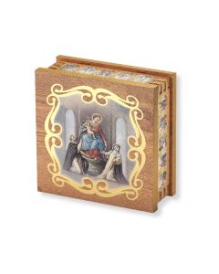 Our Lady of the Rosary Natural Wood Rosary Keepsake Box