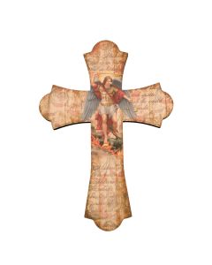 Saint Michael 10" Laser Cut Wood Vintage Cross