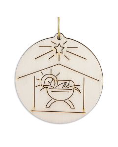 Burnt Wood Art Creche Christmas Ornament