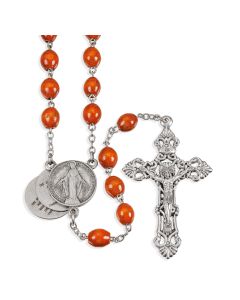 Brown Wood Bead Rosary with 20 Mysteries of the Rosary Centerpiece