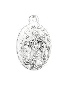 1" Oval Antiqued Silver Oxidized Saint Dominic and Our Lady of the Rosary Medal