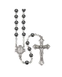 6mm Genuine Hematite Stone Bead Rosary, Boxed