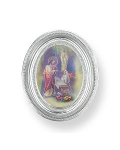 3 1/2" x 4 1/2" Silver Oval Frame with a First Communion Girl Print-P65