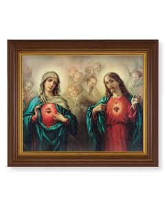 10 1/2" x 12 1/2" Walnut Finish Beveled Frame with 8" x 10" The Sacred Hearts Textured Art