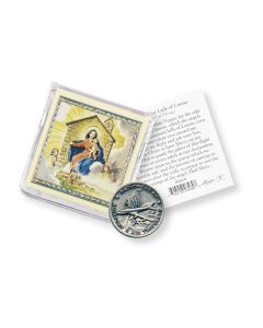 Our Lady of Loretto for Flying Pocket Coin with a Holy Card in a Clear Pouch-P65