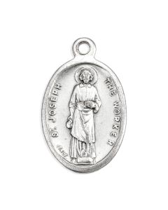 1" Oval Antiqued Silver Oxidized Saint Joseph the Worker Medal