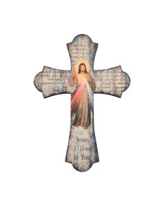 Divine Mercy 10" Laser Cut Wood Vintage Cross