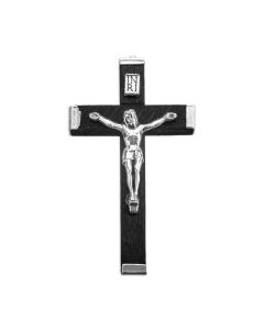 2 1/2" Black Wood Metal Bound Crucifix with Antiqued Silver Corpus