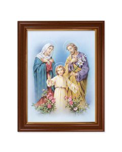 15 1/2" x 19 1/2" Walnut Finish Frame with Gold Accent and a 12" x 16" The Holy Family Textured Art