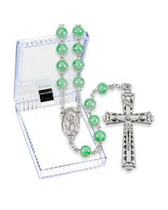 6mm Mint Marbleized Rosary with Center and Crucifix, Boxed 