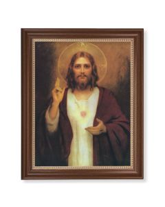 13 1/2" x 16 9/16" Walnut Finished Frame with 11" x 14" Chambers: Sacred Heart of Jesus Textured Art