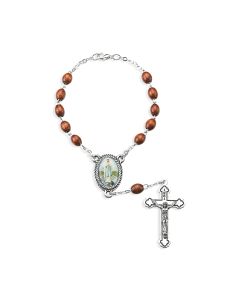 6mm Our Lady of the Highway Brown Wood Bead Auto Rosary