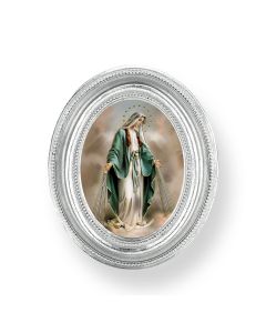 3 1/2" x 4 1/2" Silver Oval Frame with an Our Lady of Grace Print-P65