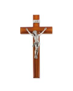 12" Two Tone Wood Cross with Fine Pewter Corpus