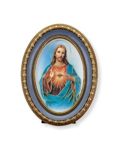 5 1/2" x 7 1/2" Oval Gold-Leaf Frame with a Sacred Heart of Jesus Print-P65