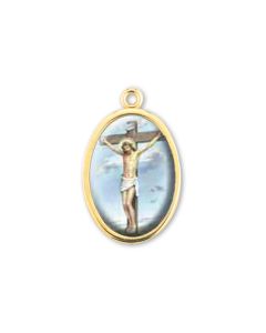 1" Crucifixion Gold Finish Picture Medal