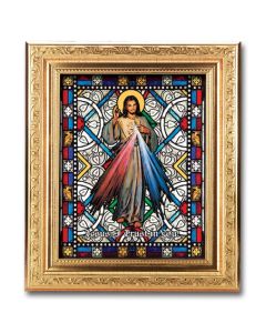 8 1/4" x 10 1/4" Gold Ornate Frame with a 6" x 8" Divine Mercy Textured Glass Artwork