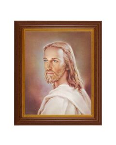 10 1/2" x 12 1/2" Walnut Finish Beveled Frame with 8" x 10" Head of Christ Textured Art