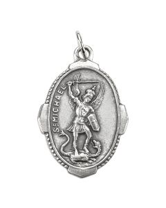 7/8" Saint Michael Oval Silver Oxidized Medal