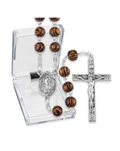 Brown Zebrawood Bead Rosary, Boxed