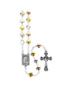 5mm Silver And Gold Metal Cross Bead Rosary 17" 