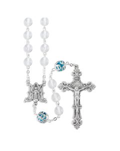 7mm Crystal Glass Bead Rosary with Capped Aqua "Our Father" Beads