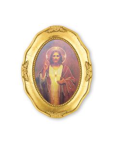 3 1/2" x 4 1/2" Gold Leaf Framed with a Chambers: Sacred Heart of Jesus Print-P65