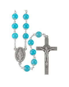 8mm Aqua Double Capped Glass Bead Rosary-P65