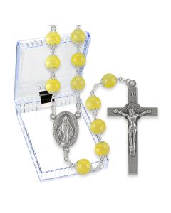 8mm Lemon Double Capped Glass Bead Rosary, Boxed-P65