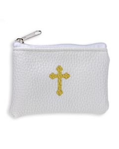 White Calf Grained Leatherette Rosary Pouch