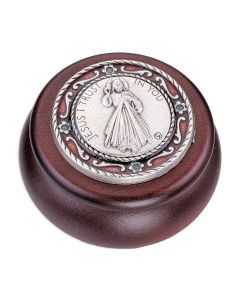 Divine Mercy Wood & Red Epoxied Silver Metal Keepsake Box