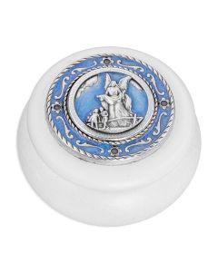 Guardian Angel White Wood & Blue Epoxied Silver Metal Keepsake Box
