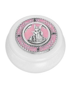 Guardian Angel White Wood & Pink Epoxied Silver Metal Keepsake Box