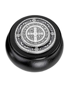 Saint Benedict Cross Black Wood & Black Epoxied Silver Metal Keepsake Box